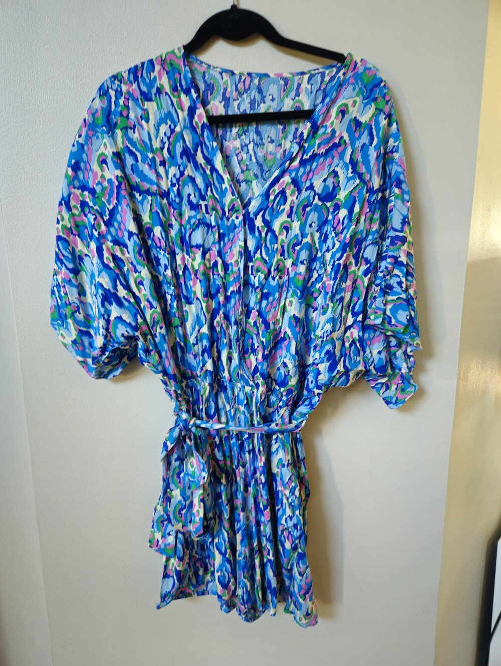 CUPSHE Blue Abstract Print Kaftan Beach Romper Tie Waist Womens Size L